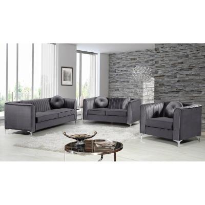 China Other Modern New Design Living Room Sofa Set Of 3 Piece Velvet Upholstery Chrome Legs for sale