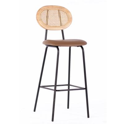 China Black Metal Frame Rattan Back PU Seat Home Bar Stool (Other) Contemporary Style Adjustable for sale