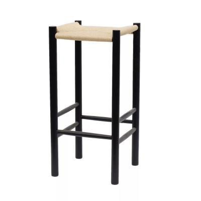 China (Other) Farmhouse Style Adjustable Back Less Sight Square Rattan Seat Solid Wood Bar Stool for sale