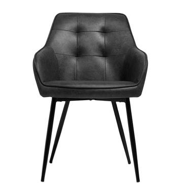 China (Other) Dark Gray Faxu Leather Armchair Simple Design Adjustable Vintage In Black Metal Legs for sale