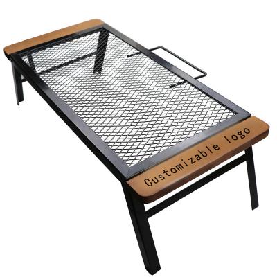 China Modern Outdoor Anti-scalding Convenient Folding Table Iron Wood Table Barbecue Camping Handle Net Camping for sale