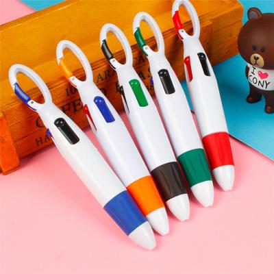 China Big shuttle 0.7mm neon four color promotional pen in a multicolor ballpoint pen with carabiner's main chain on top for sale