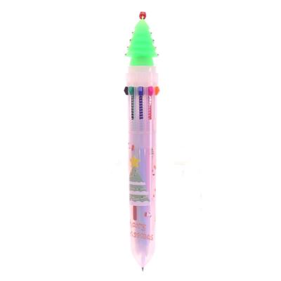 China Promotional Christmas Santa Claus Snowman 6 Pen 10 Colors Cartoon Press Ballpoint Pen for sale