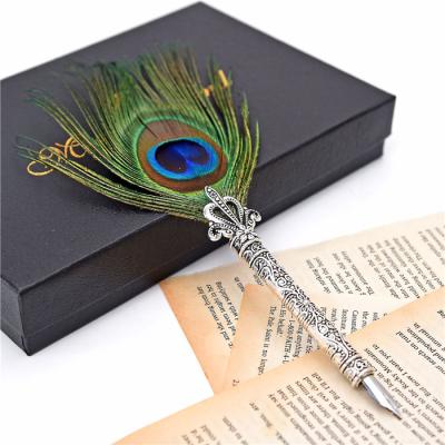 China Student Wedding Christmas Gift Can Peacock Quill Fountain Pen Luxury With Ink Set for sale