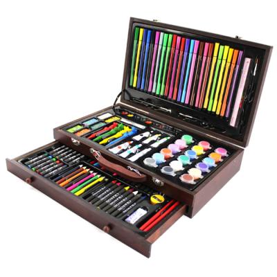 China office & school & Gift Kids Painting 130 Oil Watercolor Cake Pencil Pastel Dusty Pen Colored Pencil Set Wooden Drawer Box for sale