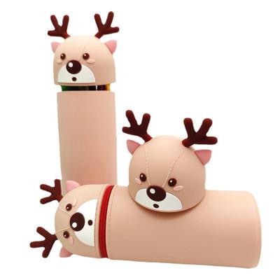 China Schools & Offices Cartoon Rabbit Deer Silicone Zipper Pen Container Telescopic Pencil Case for sale