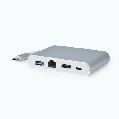 China Hot 2021 Aluminum Alloy USB 3.0 To Ethernet OTG USB-C Multi Port 4 In 1 Power USB C Hub for sale