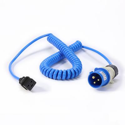 China Industrial Equipment IEC320 C19 Curly Spring Stretch Cord Commando Power Cord for sale