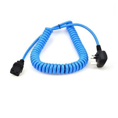 China UK Industrial Equipment AC Plug To IEC320 C19 Spring Coil Coiled Curly Power Cord for sale