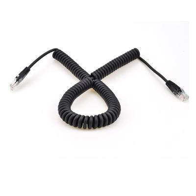 China RJ45 Networking Network LAN Cat 6e Spring Curly Spiral Cable Coiled Ethernet Patch Cord for sale