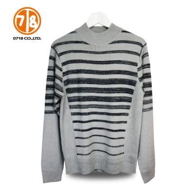 China Horizontal Anti-wrinkle Stripes Style 30% Wool Mens Knitted Pullover Sweater for sale