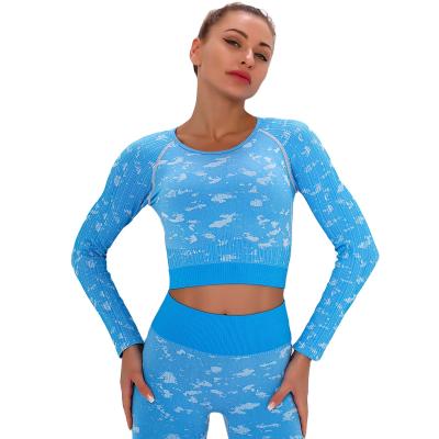 China 9225-3 Piece Set Women Breathable Long Sleeve Sports Running Suit XS Woman Long Sleeve 3 Yoga Set Seamless Bra Legging Sets for sale