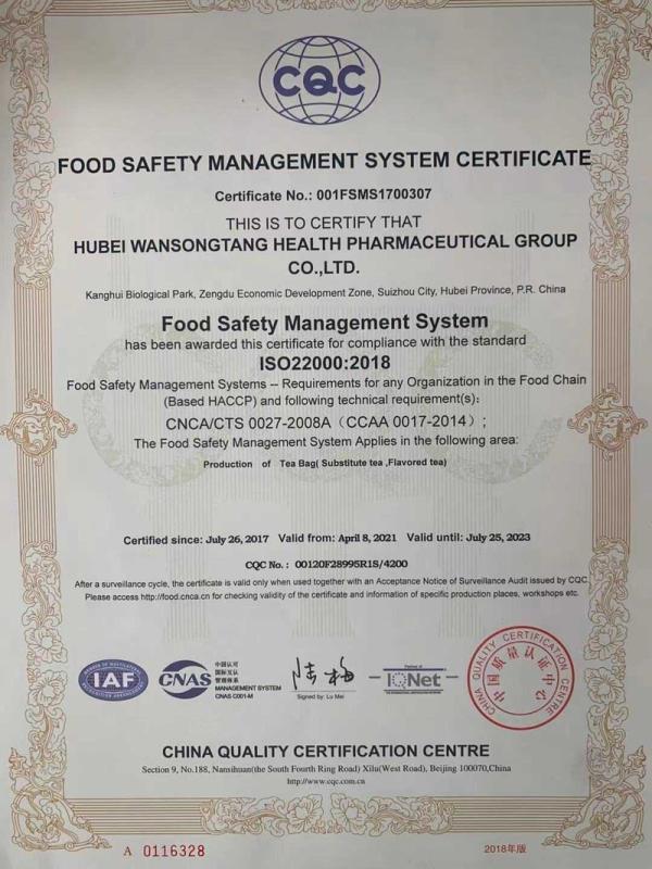 ISO22000 - HUBEI WANSONGTANG HEALTH PHARMACEUTICAL GROUP Co., Ltd.