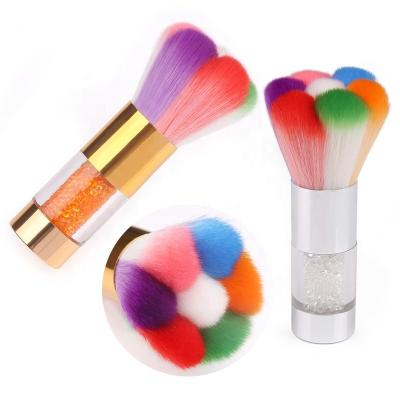 China Colorful NAIL Nail Dust Clean Brush with Acrylic Rhinestones Handle Dust Powder Brush Soft Clean Nail Art Care Manicure Pedicure Tool for sale