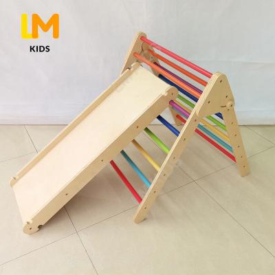 China Indoor LM KIDS Montessori Kids Climbing Frame Indoor Playground Kids Pickler Wood Triangle With Slide for sale