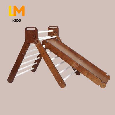 China LM CHILDREN Walnut Color MDF Kids Indoor Montessori Wooden Folding Climbing Triangle and Stone Slide Pickler Toys for sale