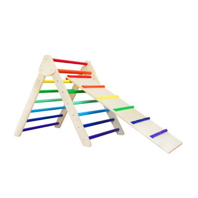 China Wooden Indoor Rainbow Kids Ladder Climb and Ramp Pickler Slide Set for sale