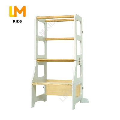 China (Height)Adjustable LM KIDS Classic Wooden Stool Children's Kitchen Heler Folding Stool 2 White In 1 Learning Tower for sale