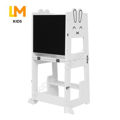 China (Size)Adjustable LM KIDS Montessori Kids White Wooden Kitchen Aid Step Stool Stool Kids Learning Tower for sale