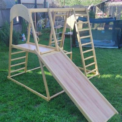 China Indoor LM KIDS High Quality Kids Gym Montessori Wooden Frame Climbing Toys Climb Slide for sale