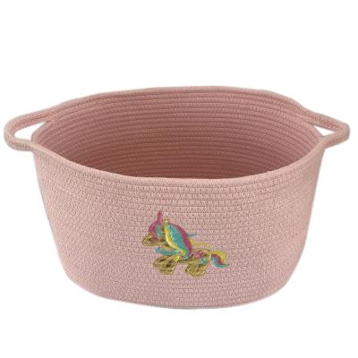 China Sustainable Embroidery Cotton Rope Basket With Nice Pattern New Arrived Design for sale