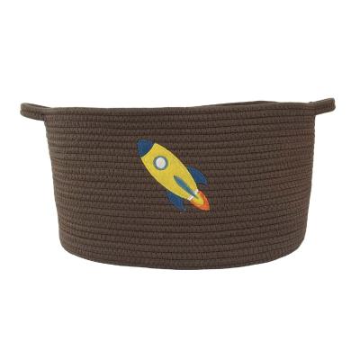 China Sustainable New Design Cotton Rope Basket With Nice Embroidery Rocket Pattern for sale