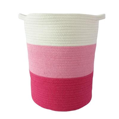 China Sustainable Foldable Three Color Cotton Rope Basket for sale