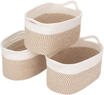 China Sustainable Set Of 3 Woven Storage Basket - Large Cotton Rope Basket With Durable Handles Collapsible Laundry Hamper for sale