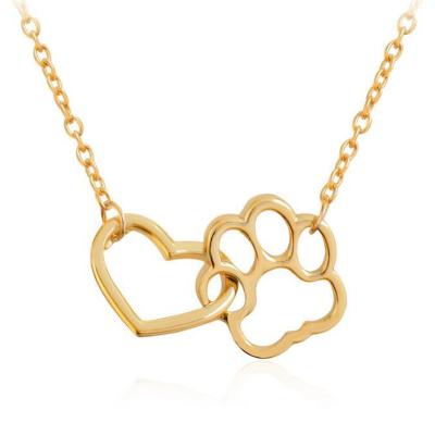 China Creative Cute Paw Charm Necklace Gold Silver Tone Cat Paw Heart Pendant Necklace For Vintage Dog Girls Gift for sale