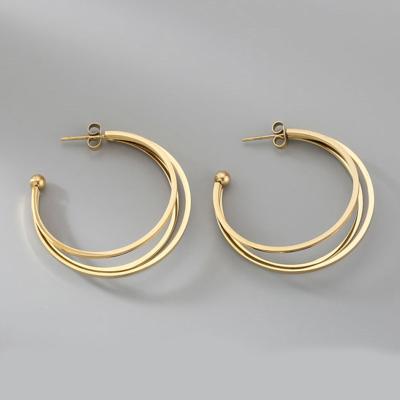 China Simple Design CLASSIC Titanium Steel Multi Layers Round Hoop Earrings Big C Shape Circle Earrings Of Stainless Steel for sale