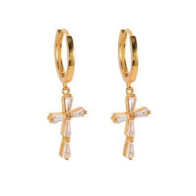 China CLASSIC Religious Jewelry Gold Plated Multi Color S925 CZ Cross Earrings Sterling Silver Colorful Zircon Cross Circle Earrings for sale