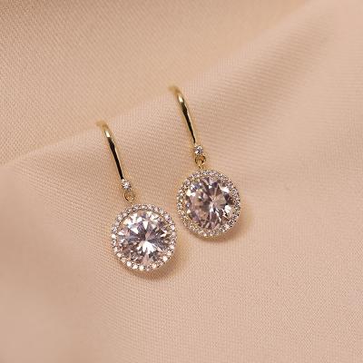 China CLASSIC Luxury Women Jewelry Gold Plated CZ Crystal Hook Earrings Round Brilliant Cut Zircon Drop Earrings for sale