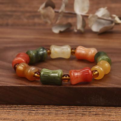 China Design Jade Bracelet Hand-Woven Bone Shape Natural Colored Jade Beads Vintage Fashion Bracelet for sale