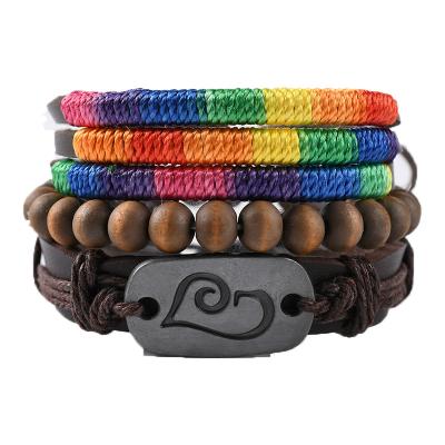 China 2021 Fashion Jewelry Braided Leather Bracelet Set Colorful Bohemian Gay Rainbow Boy Girl Couples Bracelet for sale