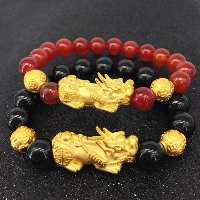 China Fashion CLASSIC Fengshui Attract Wealth Good Luck Agate Beads Pixiu Bracelet Black Red Agate Beads Pixiu Charm Bracelet for sale