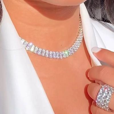 China Luxury Glitter Crystal Rhinestone Tennis Chain Necklaces Bling Bling Diamond Double Row Tennis Necklaces Vintage For Women for sale