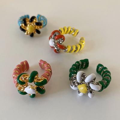 China Creative Vintage Design Color Oil Drip Flower Rings Gold Plated Colorful Enamel Flower Ring For Women Gifts for sale