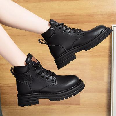 China Wholesale Round Black Yellow Ladies Heightening Shoes Lace Up Unique PVC Sports Shoes Waterproof Heightening Shoes for sale