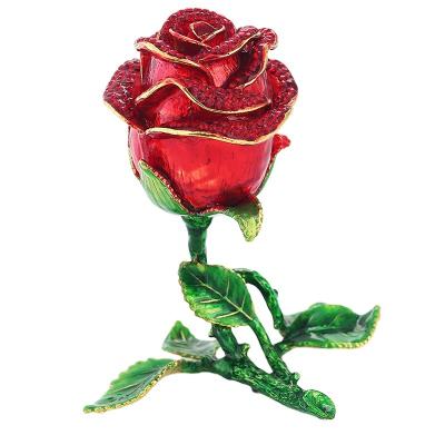 China European Style Metal Rose Flower Jewelry Box Ornaments Creative Home Decoration Drip Metal Opens Gifts for sale