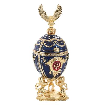 China Russian Egg Jewelry Box Easter Enamel Home Accessories Style Gold Plated Enamel Painted Metal Crafts Craft Ornaments for sale