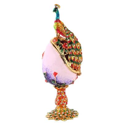 China Enamel Southeast Asian Style Decoration Creative Peacock Egg Jewelry Box Enamel Painted Diamond Metal Crafts Gifts for sale