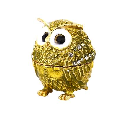 China European Style Drop Oil Diamond Inlaid Metal Crafts Jewelry Box Decorative Cute Owl Creative Home Decoration for sale