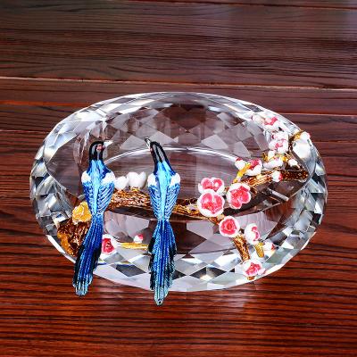 China Creative Ornamental Enamel Ashtray Household Crystal Glass Ashtray Living Room Decoration Gift Box Ashtray for sale