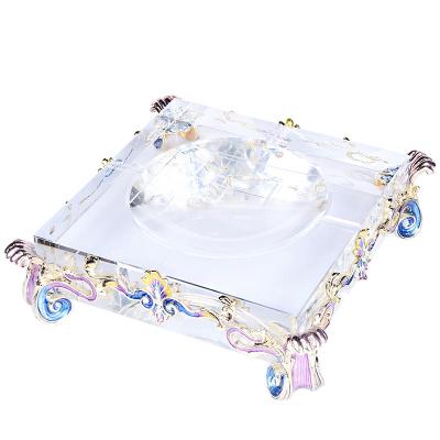 China Luxury Enamel Ashtray Large Crystal Glass Ashtray Home Living Room High-end European Style Eco-friendly Gift Decoration for sale