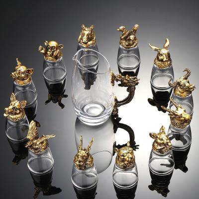 China Novel 12 Zodiac Design Transparent Gift Alloy Crystal Glass Wine Set for sale