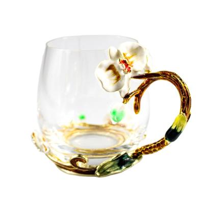 China Enamel Water Butterfly Cup Sustainable Glass Flower High Temperature Resistant Cold Cut Cup for sale