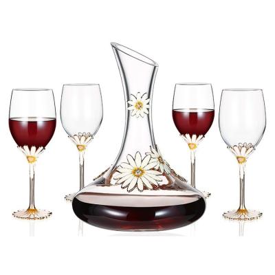 China Wholesale Set Wholesale Lead-Free Heat-resistant Glass Five-Piece Set Wine Color GIFT BOX Factory Enamel Wine Decanter Stem Portuguese Wine Glass for sale