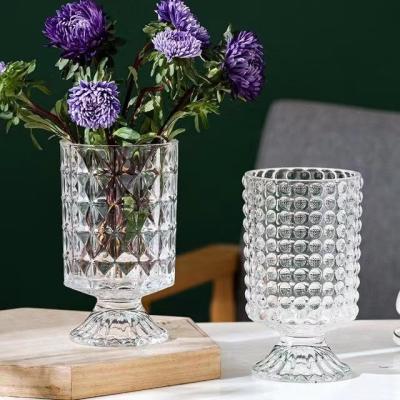 China Retro fresh minimalist net red embossed flower arrangement light crystal in tall glass luxury clear French vase for sale