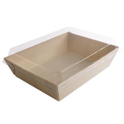 China Biodegradable Salad Stocked Tray Box Sushi Box Disposable Wooden Takeout Food Packaging Container for sale