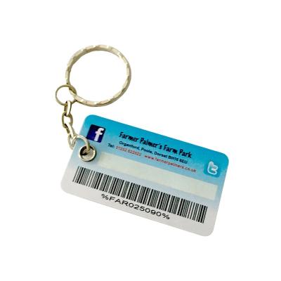 China Waterproof/Waterproof Anomaly Plastic Key Chain Cards 50*30*0.76mm PVC RFID Key Chain Card With Metal Key Ring for sale